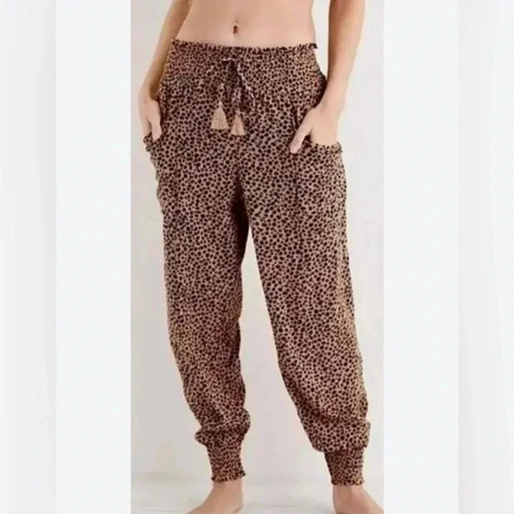 Aerie Women’s Easy Pocket Jogger Pants In Orange/Brown Leopard Print Size S